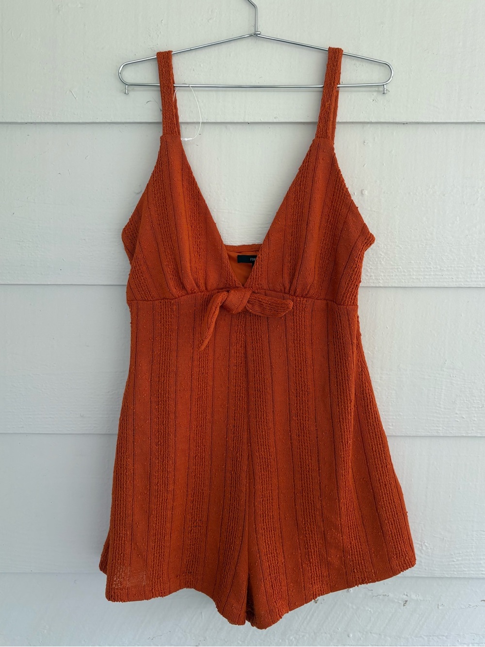 Forever 21 Rust Orange Knit Romper Size M Tie Front Sleeveless Boho Playsuit